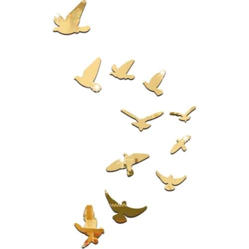 11 Pcs Peace Dove Bird Shaped Acrylic Gold Sliver Mirror Stickers Wall Sticker Home Decoration Bedroom Living Room Decor