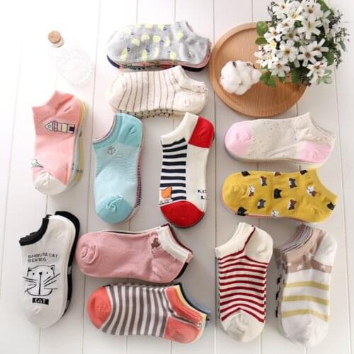 5 Pairs/Lot Summer Womens Ankle Socks Cute Cartoon Cat Fox Fish Kawaii Funny Slipper Ladies Cotton invisible socks Dropship