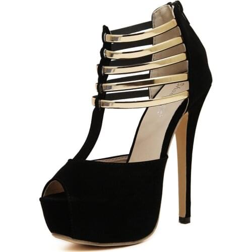 2019 new fashion womens high heels sandals high platform summer club sexy womens pumps Roman metal women shoes zipper