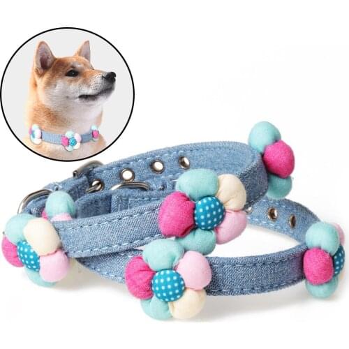 2019 New Arrival PU Puppy Dog Colorful Flower Decoration Collar Cat Neck Strap Necklace Pet Chain for Pets Chihuahua Teddy