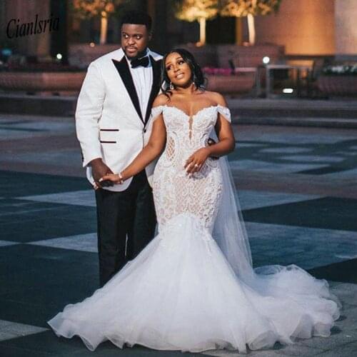 Charming Off The Shoulder Backless Nigerian African Mermaid Wedding Dress Beading Appliques Lace Bridal Wedding Dresses