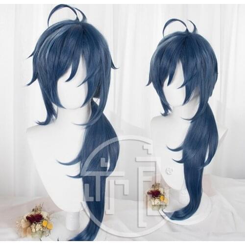Hot Game Genshin Impact Kaeya Cosplay Wig Dark Blue Braid Wig Halloween Christmas Fancy Party for Carnival Comic Show