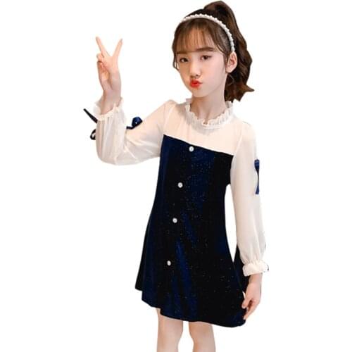Girl Dresses Patchwork Girls Party Dress Casual Style Child Dress Spring Autumn Clothes Girl 6 8 10 12 14