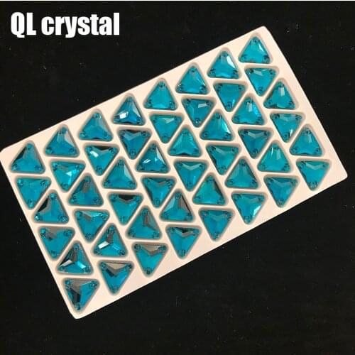QL Crystal 12x12mm Peacock blue tri-angle sew on crystal for wedding dress clothes shoes bags garment decoration