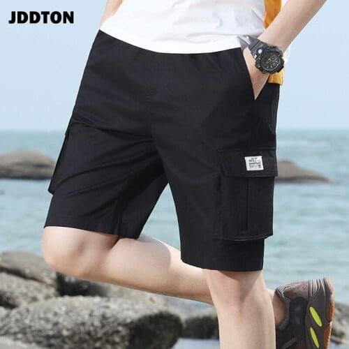 JDDTON Mens 100% Cotton Shorts Multi Pocket Military Cargo Loose Homme Knee Length Beach Short Breathable Male Streetwear JE431