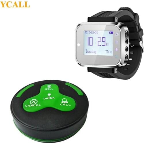 YCALL Restaurant Waiter Call Button System 4pcs Waiter Watch 50pcs Table Calling Button