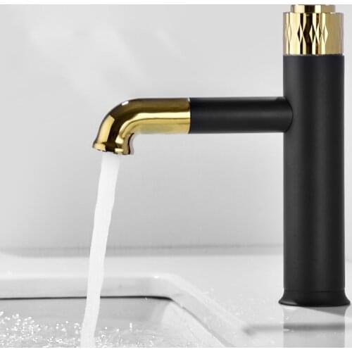 Bathroom Basin Faucets Black and Gold Brass Bathroom Tap 360 Degree Sink Mixer Hot and Cold Sink Faucet Bathroom Lavotory Faucet