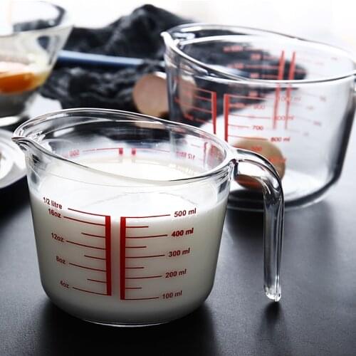 Premium Reinforced Glass Measuring Cup Optional 1000ml & 500ml Measuring Glass Home Baking Tool with Red Measurement Angled Grip
