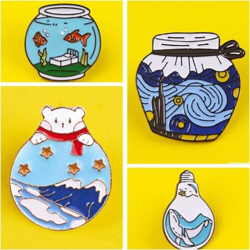 Wave Fish Brooch Pin Yin Yang Koi Carp Collar Lapel Brooch Pin Cartoon Animals Enamel Badge On Clothing Jewelry Accessories