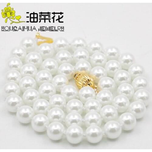 8mm White Ocean Shell Pearls Necklace Pearl Jewelry Rope Chain Hand Made Necklace Pearl Beads Natural Stone 18inch(Min Order1)