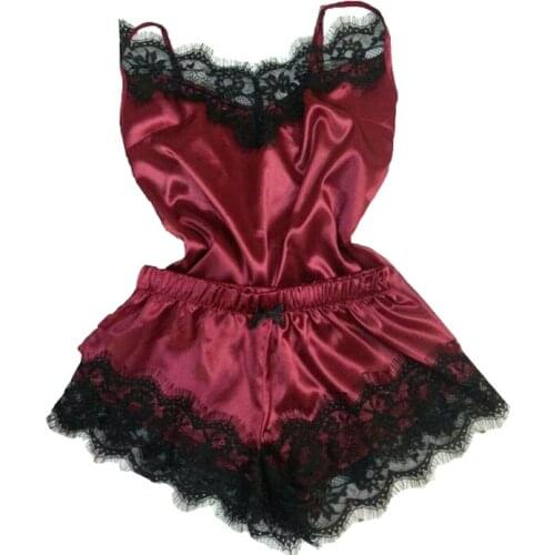 Womens Sleepwear Sexy Lace Pajamas Female Summer Pajama Sets Nightwear Sleeveless Tops+Shorts 2 Pcs Sets Pyjama Sets For Women