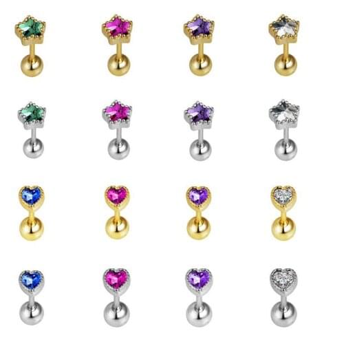 INZATT 1 Pcs Real 925 Sterling Silver Color Zircon Heart Star Stud 14K Gold Earrings For Women Hiphop Fine Jewelry Drop Shipping