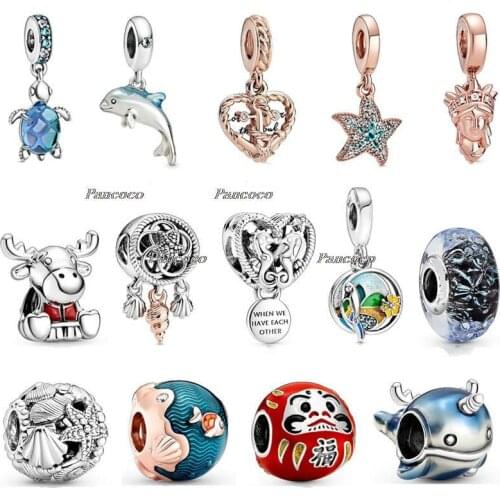 925 Sterling Silver Red Enamel Vest Canada Moose Maple Leaf Branch Charm Bead Fit Women Pandora Bracelet & Necklace Jewelry