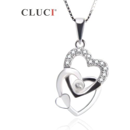 CLUCI Lovely Heart 925 Sterling Silver Pendant can stick 6-7mm Pearl Pearl Pendant For Women Necklace Jewelry,SP310SB