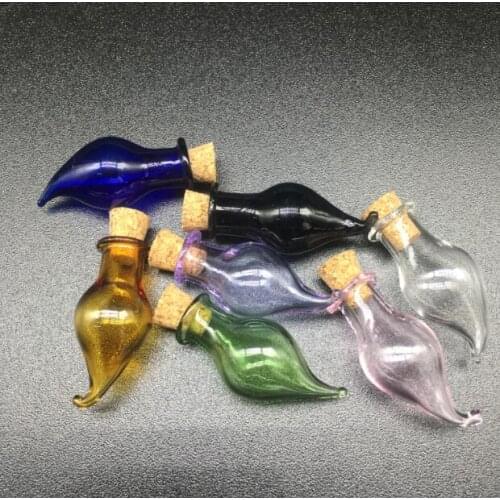 10pcs colorful fang teeth pepper Wishing Bottle vial Pendants Perfume essential oil Cork Plug Glass Hand-Blown jewelry Necklace