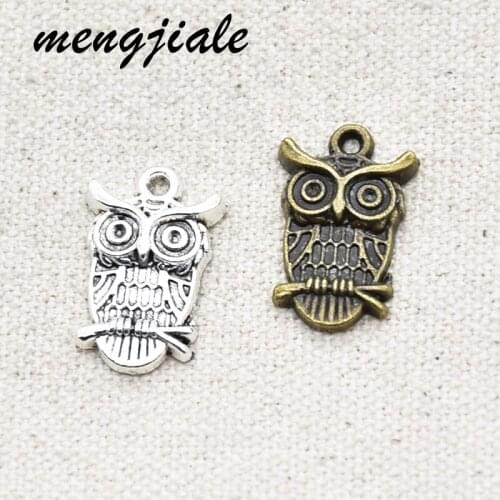 12pcs Wholesale Two Color Owl Charms Zinc Alloy Metal Animals Pendants For DIY Handmade Jewelry Accessories Making 23*14mm