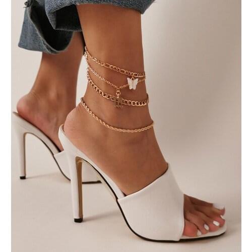 2021 Beach Initial Butterfly Anklet for Women Gold Color Cuban Chain Boho Ankle Bracelet on Leg Foot Bracelets Bohemian Jewelry