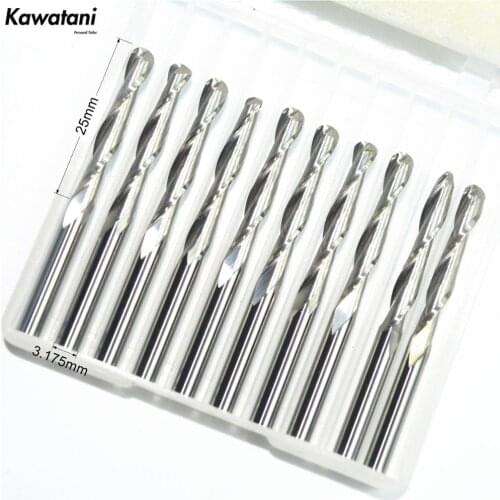 3.175mm*25mm-10pcs,CNC solid carbide end mill,woodworking router bit,milling cutter,2 Flutes ball nose end mill,Relief wood tool