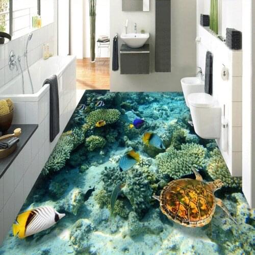 Custom HD 3D Floor Mural Wallpaper Underwater World Coral Turtle For Bathroom Living Room Vinyl Self-adhesive Mural Wall Papers