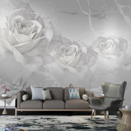 Custom 3D Wallpaper Modern White Marble Rose Flower Photo Wall Mural Painting Living Room Sofa TV Background Wall Art Home Decor