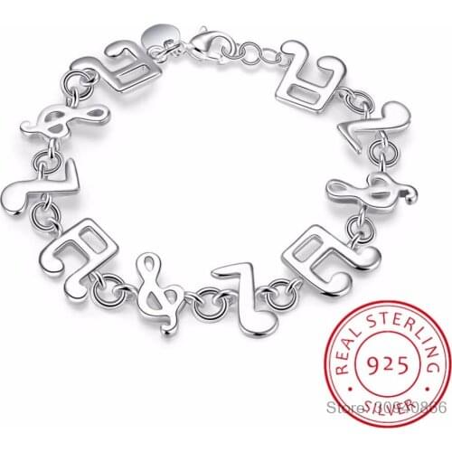 925 Sterling Silver Bracelet for Women Music Note Chain Bracelet & Bangle Wristband Wedding Bridal Jewelry Accessories Pulseira