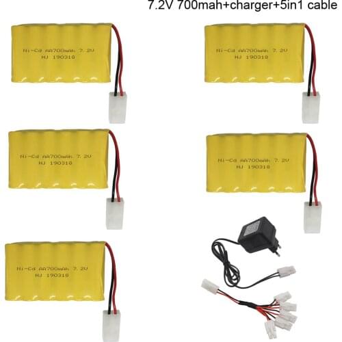 7.2v 700mah AA NI-CD Battery With Charger 5in1 cable Set For Electric toys car Telerobot boat RCTank L6.2-2P Plug toy parts