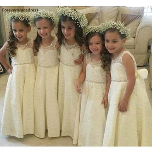 Free Shipping Princess Cheap Country Crystal Full Lace Flower Girl Dresses Toddler Long Pretty Kids First Holy Communion Gowns