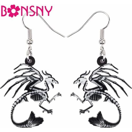 BONSNY Halloween Acrylic Wings Skeleton Skull Dragon Earrings Magic Drop Dangle Charms Gifts Jewelry For Women Girls Teens