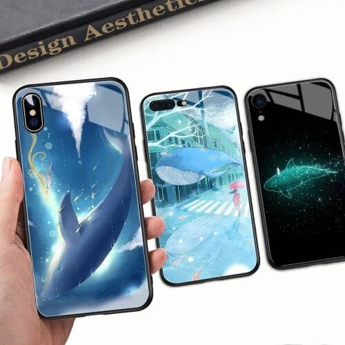 Case Glass back cover Whale Cover shell case for iPhone 6 6S 8 7 plus X XR XS MAX 11 12 13 pro max