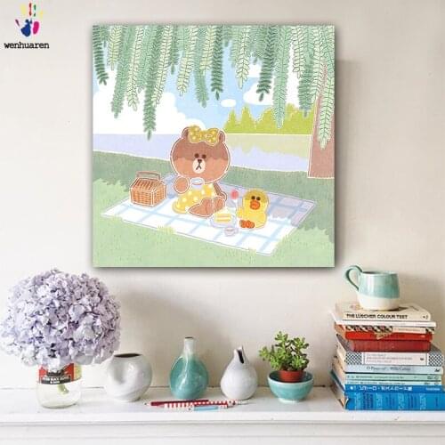 DIY colorings pictures by numbers with colors Brown bear picture drawing painting by numbers framed Home