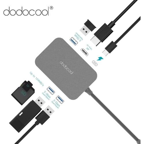 Dodocool 7-in-1 USB-C Hub with Type-C PD 4K Video HD Output SD/TF Card Reader USB 3.0 Ports Type C Hub for MacBook/MacBook Pro