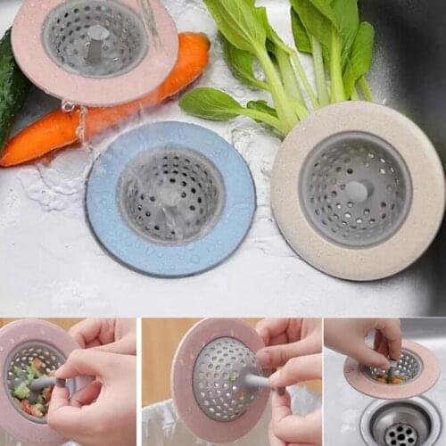 Wheat Straw Sink Filter Silicone Anti-Blocking Sewer Hair Filter With Handle Drain Strainer Cover Kitchen Bathroom Accessories