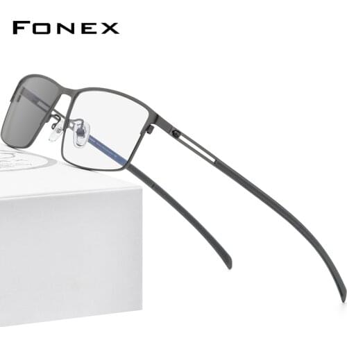 FONEX Photochromic Grey Eyeglasses Frames Men Titanium Alloy Square Anti Blue Light Glasse 2021 Korean Screwless Eyewear FAB1010