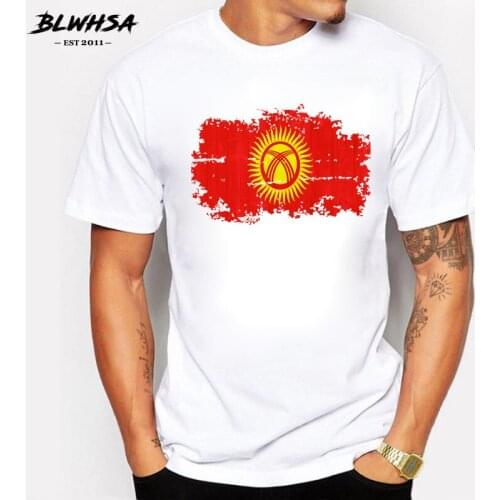 BLWHSA Kyrgyzstan National Flag XS-2XL Short Sleeve Clothing Mens T Shirt Brand Man T-Shirts Round Neck Nostalgic Style Top Tee