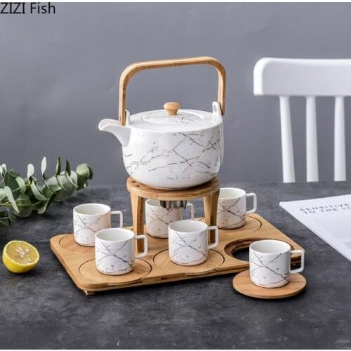 Northern Europe Ceramics Tea Set One Pot and Six Cups Filter Teapot Can Be Heated Home Afternoon Tea Coffee Cup Tea Set