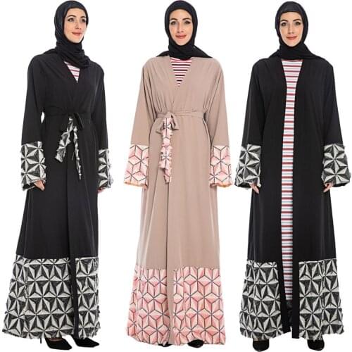 Kimono Abaya Muslim Women Open Front Maxi Dress Robes Jilbab Islamic Dubai Party Arab Turkish Cardigan Patchwork Gown Dress New