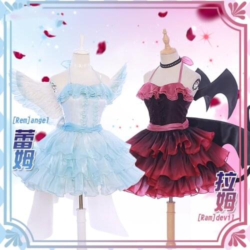 Anime Re:Life In A Different World From Zero Ram&Rem Clear Dress Cute Angel Uniform Cosplay Costume Halloween Women FreeShipping