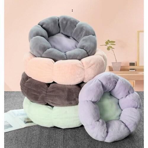 Round Super Soft Rabbit Velvet Petal Nest Cats Dogs Bed Sofa Short Plush Cushion Pet Gift Sleeping Warm Washable Kennel Pet Mats
