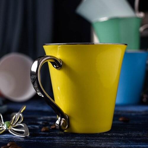 Simple Household solid color macaroon colorful ceramic breakfast milk mug 300 ml bone China couple cup coffee mugs