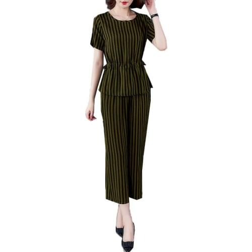 Summer Female Pajamas Set Two-Piece Short-Sleeved Loose Plus Size Womens Suit Fashion Mother Cotton Silk Home Service Suit