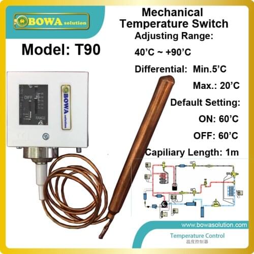 40 to 90 mechanical Temperature Switch for hot water supply automatically by heat pump water heater temperature control