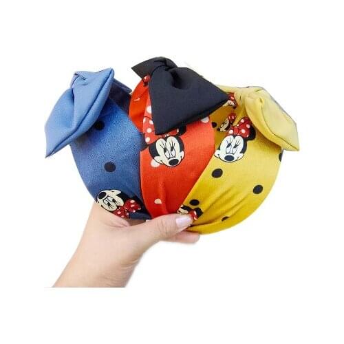 Mickey Hair Band Minnie Cartoon Headband Double Cross Bowknot Hair Hoop Cartoon Girl Hair Accessory