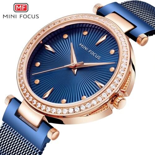 MINIFOCUS Wrist Watch Women Fashion Blue Stainless Steel Quartz Watches Bracelet Clock Relogio Feminino Luxury Ladies Watches
