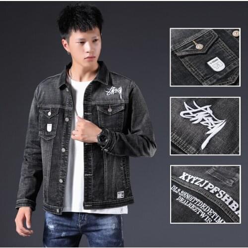 Man Jean Jacket For Men Bomber Denim Jeans Jackets Casaco Masculino MenS Coat Streetwear Patchwork Gray Blue Casual