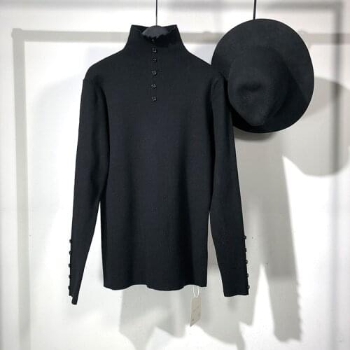 Owen seak Men Hoodies Knitted Sweater Tight Fitting High Sweater Mens Clothing Spring Pullovers Solid Black Hoodies Sweater