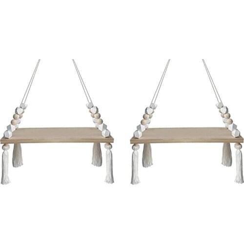 Wall Hanging Shelf, Set of 2 Cotton Rope Floating Shelves for Wall, Wood Organizer to Decorate Living Room/Bedroom Promotion