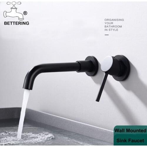 Bettering Wall Mount Basin Faucet Brass Single Handle Mixer Tap Hot & Cold Bathroom Water Bath Spout Matte Black Faucet Vanity