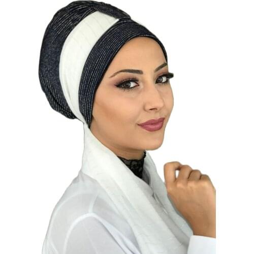 New Fashion 2021 Hijab Turban Lady Hat Seasonal Scarf Hijab Foulard Single Size Navy Blue Hijab Bathing Cap