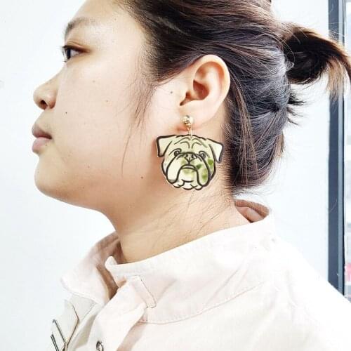 New Cool Animal Acrylic Handsome Golden Hair Fighting Dog Earrings for Women Mirror Big Stud Earrings Fashion Jewelry Mujer