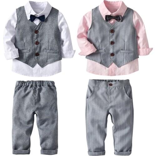 2021 Autumn Baby Boy Clothing Sets Formal Children Outfits Gentleman Kids Clothes Suits Dress Clothing 4 PCS Toddler Boy Uniform